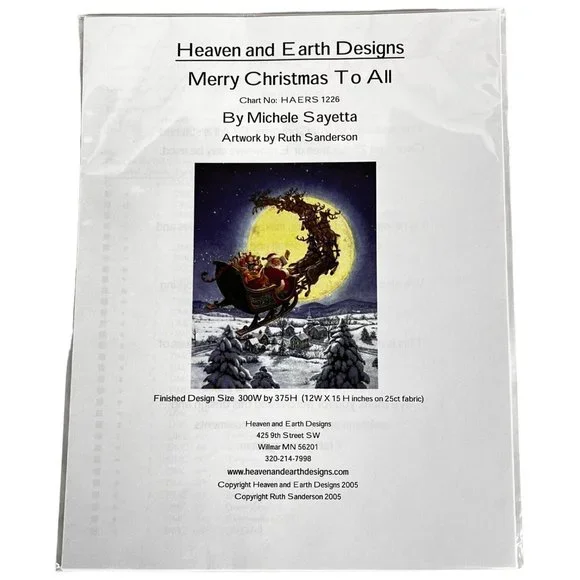 Heaven And Earth Designs Merry Christmas To All Cross Stitch Pattern Chart 2005 - Picture 2 of 3